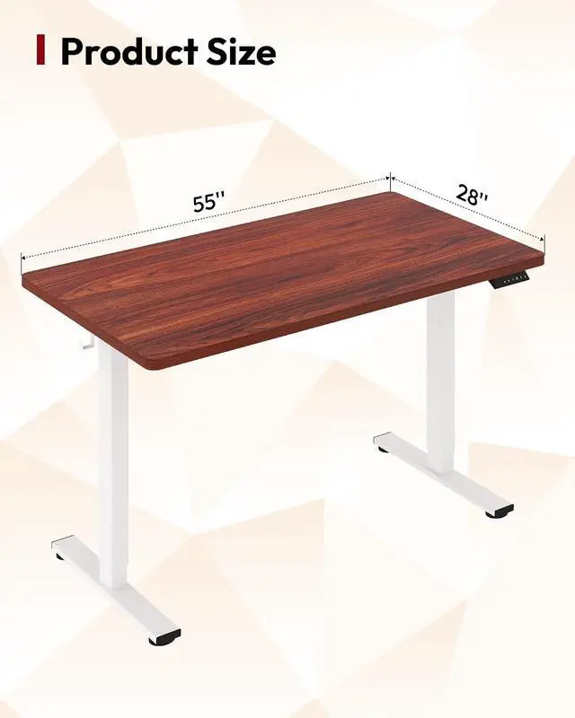 Alt view image 2 of 7 - Electric Standing Desk 55 x 28 Inches Whole-Piece Desktop Height Adjustable Stand Up Desk w/6-Button Controller Ergonomic Computer Desk for Home Office, White Frame + Mahogany Tabletop