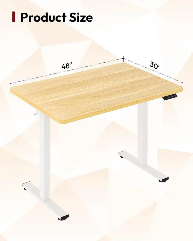 Alt view image 2 of 7 - Electric Standing Desk 48 x 30 Inches Whole-Piece Desktop Height Adjustable Stand Up Desk w/6-Button Controller Ergonomic Computer Desk for Home Office, White Frame + Natural Tabletop