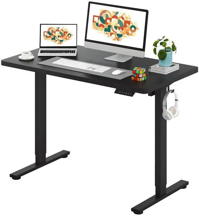 Main image of One-Piece Electric Standing Desk, Seamless 48 x 24'' Ergonomic Height Adjustable Sit Stand Desk with Memory Presets for Home Office Computer Workstation, Black Frame/Black Top