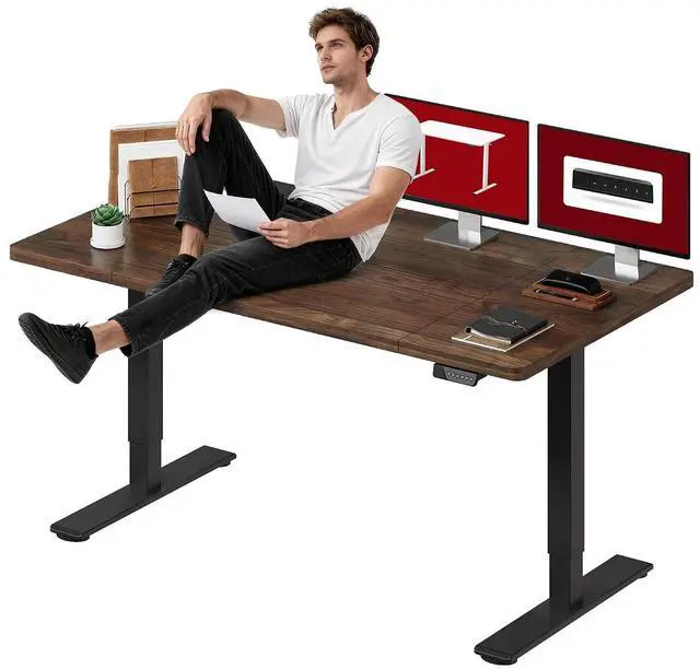 Main image of Dual Motor Electric Standing Desk 71 x 32 Inches, Height Adjustable Sit Stand Desk with Large Splice Board for Home Office, Computer Workstation, Study & Gaming, Black Frame/Black Walnut Top