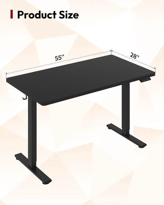 Alt view image 3 of 7 - Electric Standing Desk 55 x 28 Inches Whole-Piece Desktop Height Adjustable Stand Up Desk w/6-Button Controller Ergonomic Computer Desk for Home Office, Black Frame + Black Tabletop