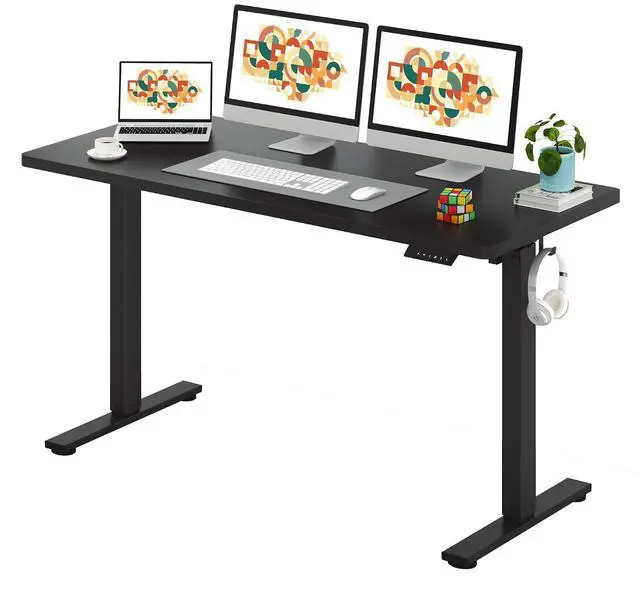 Main image of One-Piece Electric Standing Desk, Seamless 60 x 24'' Ergonomic Height Adjustable Sit Stand Desk with Memory Presets for Home Office Computer Workstation, Black Frame/Black Top