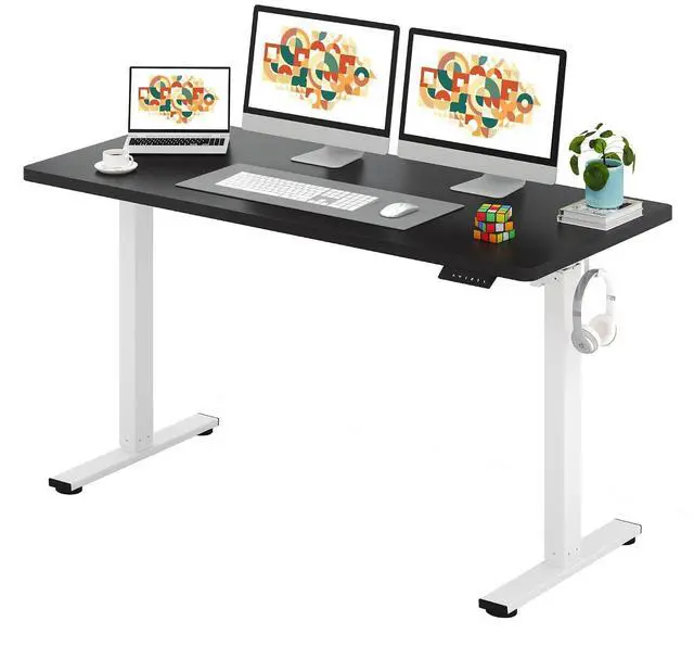 Main image of One-Piece Electric Standing Desk, Seamless 60 x 24'' Ergonomic Height Adjustable Sit Stand Desk with Memory Presets for Home Office Computer Workstation, White Frame/Black Top
