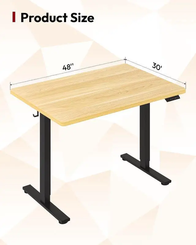 Alt view image 2 of 7 - Electric Standing Desk 48 x 30 Inches Whole-Piece Desktop Height Adjustable Stand Up Desk w/6-Button Controller Ergonomic Computer Desk for Home Office, Black Frame + Natural Tabletop