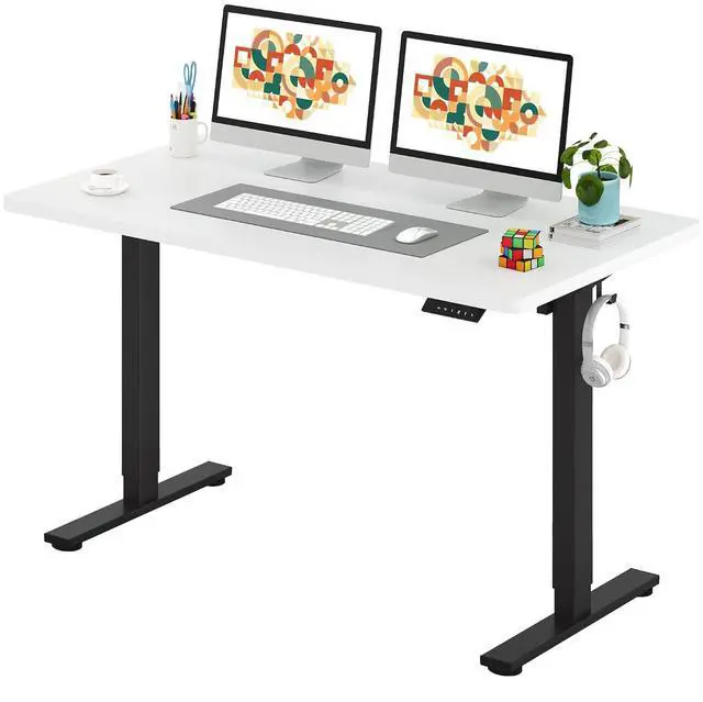 Main image of One-Piece Electric Standing Desk, Seamless 55 x 28'' Ergonomic Height Adjustable Sit Stand Desk with Memory Presets for Home Office Computer Workstation, Black Frame/White Top