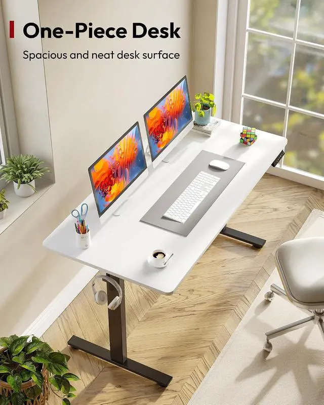 Alt view image 2 of 7 - One-Piece Electric Standing Desk, Seamless 55 x 28'' Ergonomic Height Adjustable Sit Stand Desk with Memory Presets for Home Office Computer Workstation, Black Frame/White Top