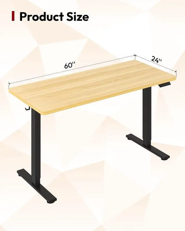 Alt view image 2 of 7 - Electric Standing Desk 60 x 24 Inches Whole-Piece Desktop Height Adjustable Stand Up Desk w/6-Button Controller Ergonomic Computer Desk for Home Office, Black Frame + Natural Tabletop
