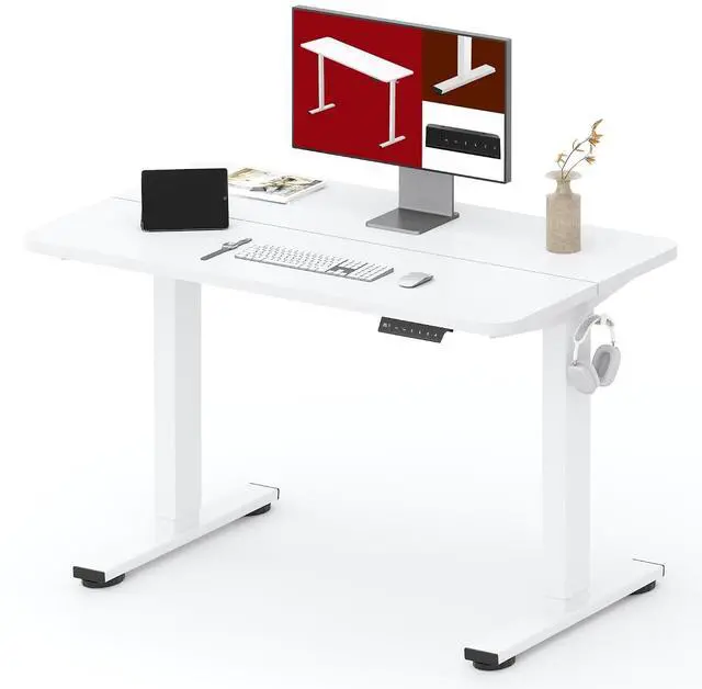 Main image of Height Adjustable Electric Standing Desk 40x24 Inches, Sit Stand Desk with Splice Board for Home Office, Ergonomic Computer Workstation, Study & Gaming, White Frame/White Top