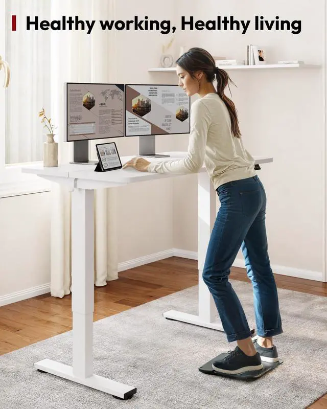 Alt view image 3 of 7 - Height Adjustable Electric Standing Desk 63x24 Inches, Sit Stand Desk with Splice Board for Home Office, Ergonomic Computer Workstation, Study & Gaming, White Frame/White Top
