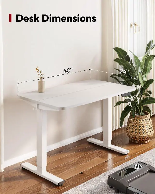 Alt view image 5 of 7 - Height Adjustable Electric Standing Desk 40x24 Inches, Sit Stand Desk with Splice Board for Home Office, Ergonomic Computer Workstation, Study & Gaming, White Frame/White Top