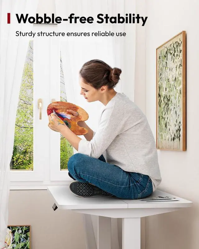 Alt view image 6 of 7 - Height Adjustable Electric Standing Desk 40x24 Inches, Sit Stand Desk with Splice Board for Home Office, Ergonomic Computer Workstation, Study & Gaming, White Frame/White Top