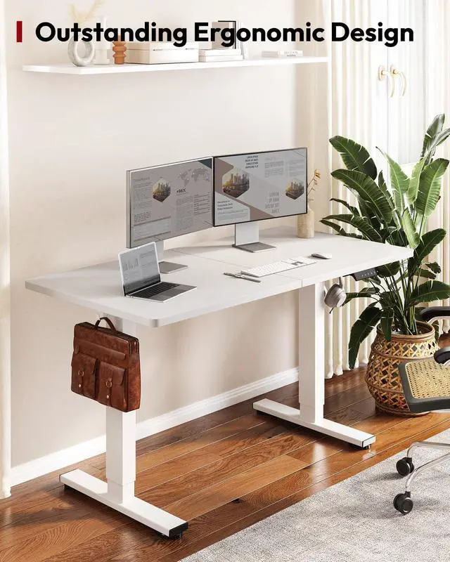 Alt view image 2 of 7 - Height Adjustable Electric Standing Desk 63x24 Inches, Sit Stand Desk with Splice Board for Home Office, Ergonomic Computer Workstation, Study & Gaming, White Frame/White Top
