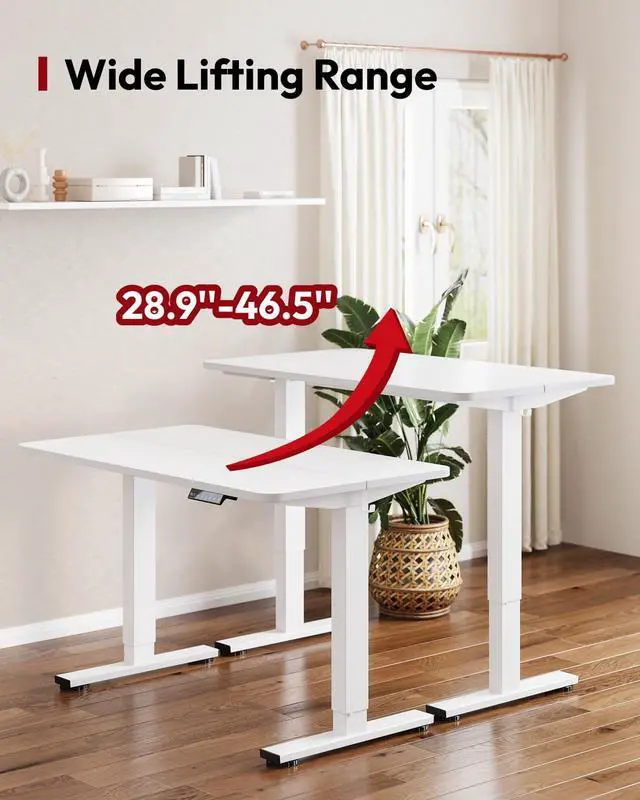Alt view image 7 of 7 - Height Adjustable Electric Standing Desk 40x24 Inches, Sit Stand Desk with Splice Board for Home Office, Ergonomic Computer Workstation, Study & Gaming, White Frame/White Top