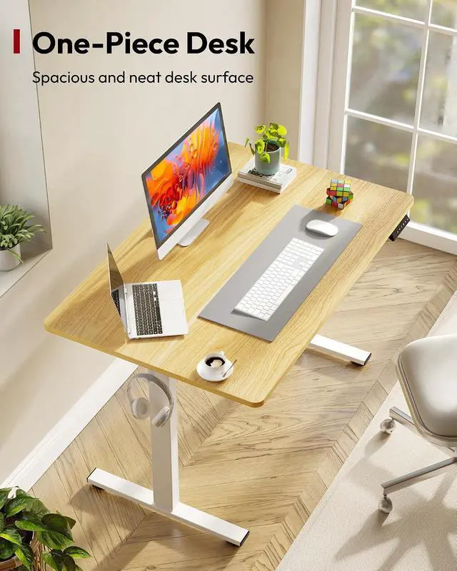 Alt view image 2 of 7 - One-Piece Electric Standing Desk, Seamless 48 x 30'' Ergonomic Height Adjustable Sit Stand Desk with Memory Presets for Home Office Computer Workstation, White Frame/Natural Top