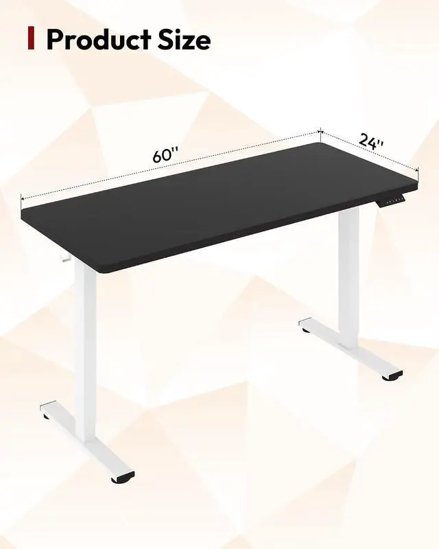 Alt view image 2 of 7 - Electric Standing Desk 60 x 24 Inches Whole-Piece Desktop Height Adjustable Stand Up Desk w/6-Button Controller Ergonomic Computer Desk for Home Office, White Frame + Black Tabletop