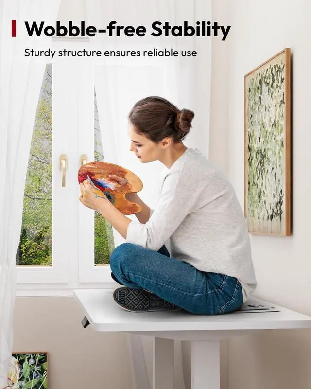 Alt view image 6 of 7 - Height Adjustable Electric Standing Desk 63x24 Inches, Sit Stand Desk with Splice Board for Home Office, Ergonomic Computer Workstation, Study & Gaming, White Frame/White Top