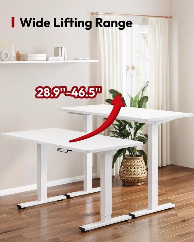 Alt view image 7 of 7 - Height Adjustable Electric Standing Desk 63x24 Inches, Sit Stand Desk with Splice Board for Home Office, Ergonomic Computer Workstation, Study & Gaming, White Frame/White Top