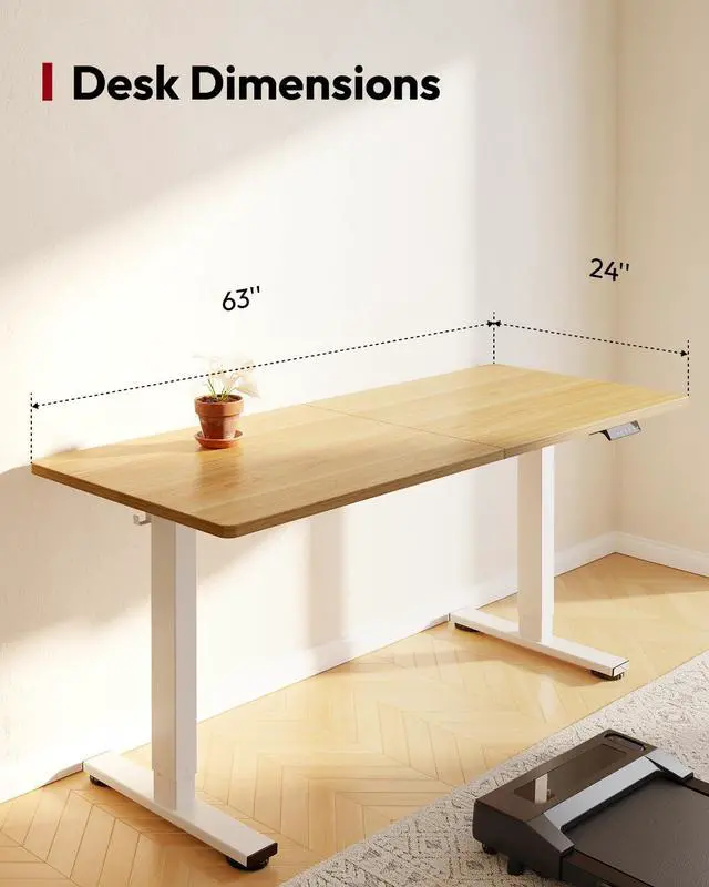 Alt view image 2 of 7 - Height Adjustable Electric Standing Desk 63x24 Inches, Sit Stand Desk with Splice Board for Home Office, Ergonomic Computer Workstation, Study & Gaming, White Frame/Maple Top