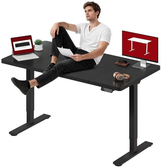 Main image of Dual Motor Electric Standing Desk 63 x 28 Inches, Height Adjustable Sit Stand Desk with Large Splice Board for Home Office, Computer Workstation, Study & Gaming, Black Frame/Black Top