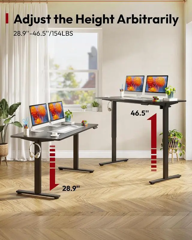 Alt view image 6 of 7 - One-Piece Electric Standing Desk, Seamless 60 x 24'' Ergonomic Height Adjustable Sit Stand Desk with Memory Presets for Home Office Computer Workstation, Black Frame/Black Top