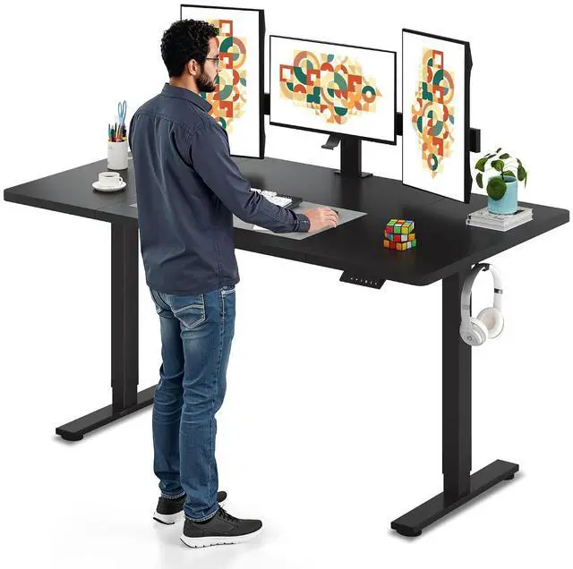 Main image of Electric Standing Desk, 63 x 32'' Height Adjustable Sit Stand Desk with Large Splice Board Desktop Ergonomic Memory Presets Computer Workstations for Home Office, Black Frame/Black Top
