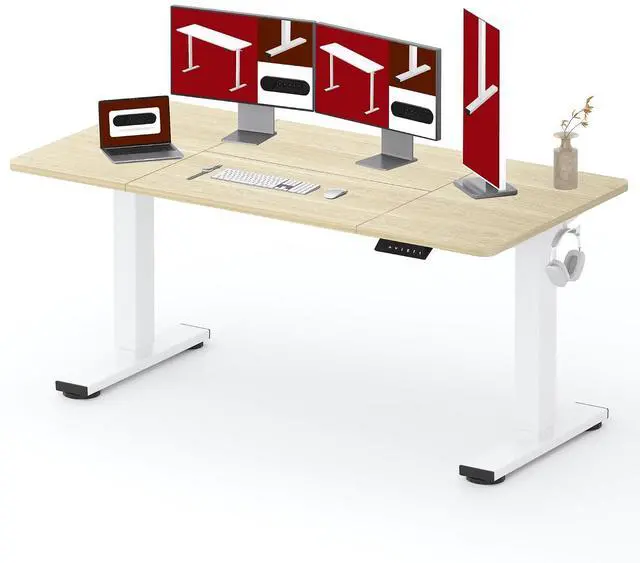 Main image of Electric Standing Desk, 71 x 32'' Height Adjustable Sit Stand Desk with Large Splice Board Desktop Ergonomic Memory Presets Computer Workstations for Home Office, White Frame/White Wood Grain