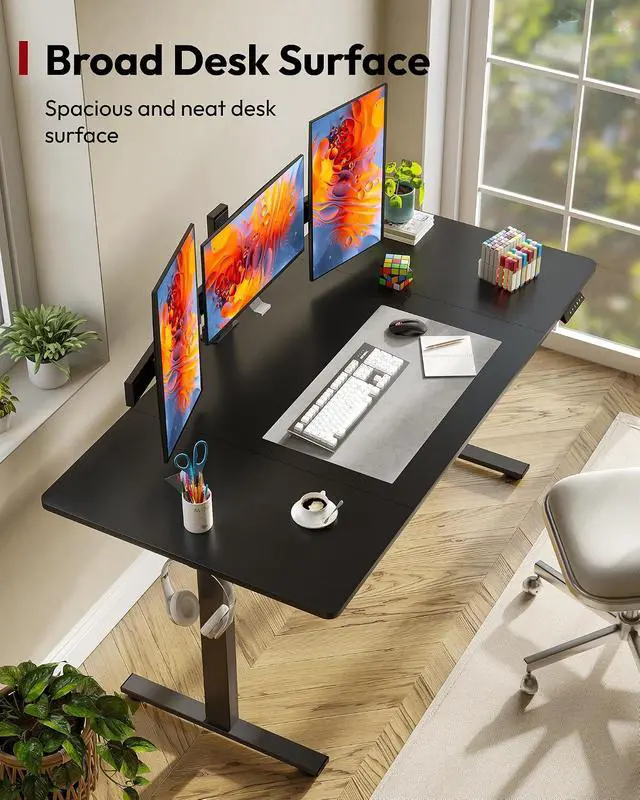 Alt view image 2 of 7 - Electric Standing Desk, 63 x 32'' Height Adjustable Sit Stand Desk with Large Splice Board Desktop Ergonomic Memory Presets Computer Workstations for Home Office, Black Frame/Black Top