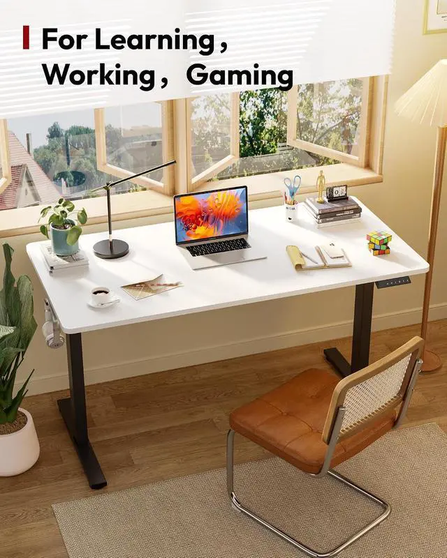 Alt view image 3 of 7 - Electric Standing Desk 60 x 24 Inches Whole-Piece Desktop Height Adjustable Stand Up Desk w/6-Button Controller Ergonomic Computer Desk for Home Office, Black Frame + White Tabletop