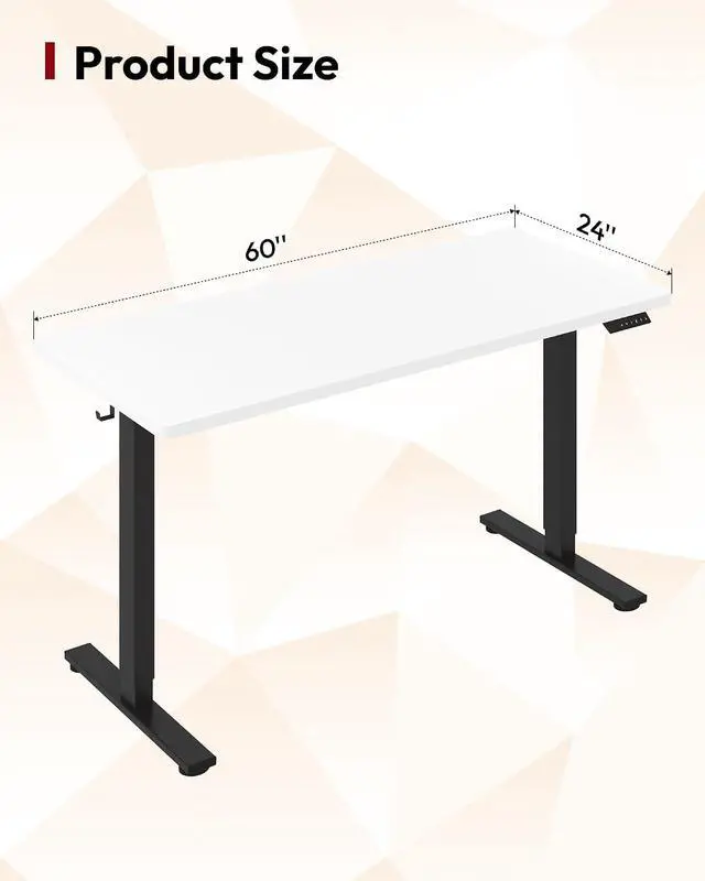Alt view image 2 of 7 - Electric Standing Desk 60 x 24 Inches Whole-Piece Desktop Height Adjustable Stand Up Desk w/6-Button Controller Ergonomic Computer Desk for Home Office, Black Frame + White Tabletop