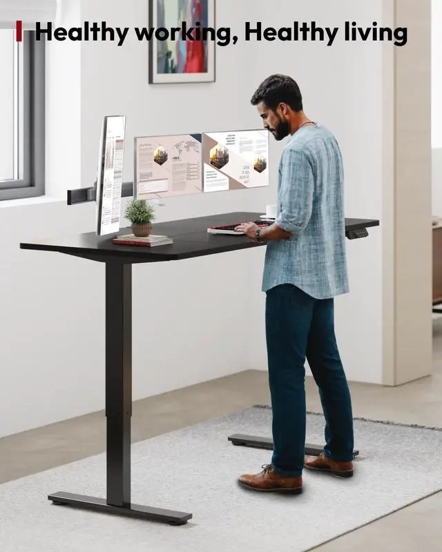 Alt view image 2 of 7 - Dual Motor Electric Standing Desk 63 x 28 Inches, Height Adjustable Sit Stand Desk with Large Splice Board for Home Office, Computer Workstation, Study & Gaming, Black Frame/Black Top