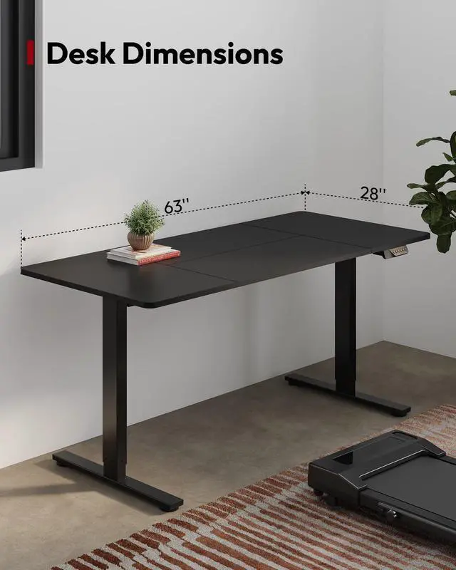Alt view image 3 of 7 - Dual Motor Electric Standing Desk 63 x 28 Inches, Height Adjustable Sit Stand Desk with Large Splice Board for Home Office, Computer Workstation, Study & Gaming, Black Frame/Black Top