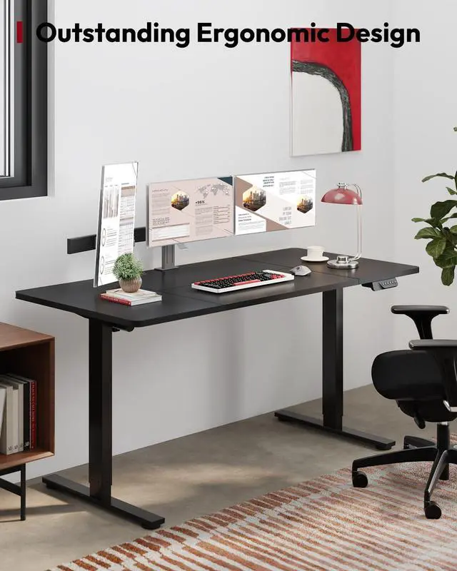 Alt view image 4 of 7 - Dual Motor Electric Standing Desk 63 x 28 Inches, Height Adjustable Sit Stand Desk with Large Splice Board for Home Office, Computer Workstation, Study & Gaming, Black Frame/Black Top