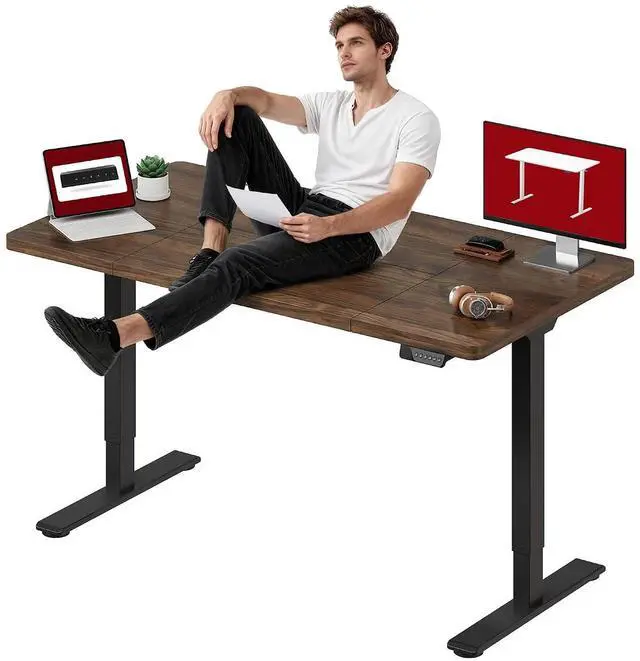Main image of Dual Motor Electric Standing Desk 63 x 28 Inches, Height Adjustable Sit Stand Desk with Large Splice Board for Home Office, Computer Workstation, Study & Gaming, Black Frame/Black Walnut Top