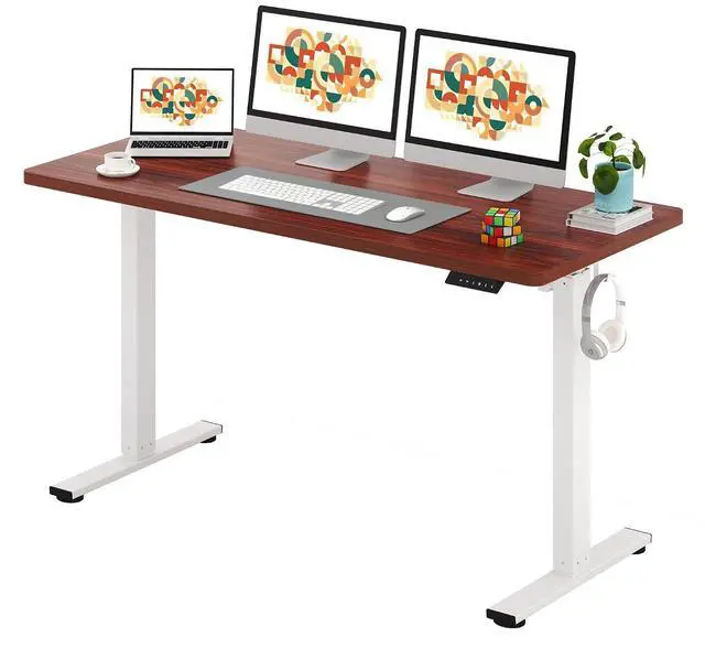 Main image of One-Piece Electric Standing Desk, Seamless 60 x 24'' Ergonomic Height Adjustable Sit Stand Desk with Memory Presets for Home Office Computer Workstation, White Frame/Mahogany Top