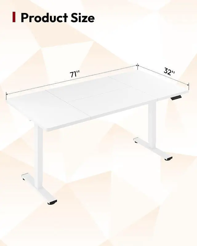 Alt view image 2 of 7 - Electric Standing Desk 71 x 32 Inches, Height Adjustable Sit Stand with Large Splice Board Desktop for Home Office, Computer WorkstationsMemory Ergonomic Computer Desk, White Frame/White Top