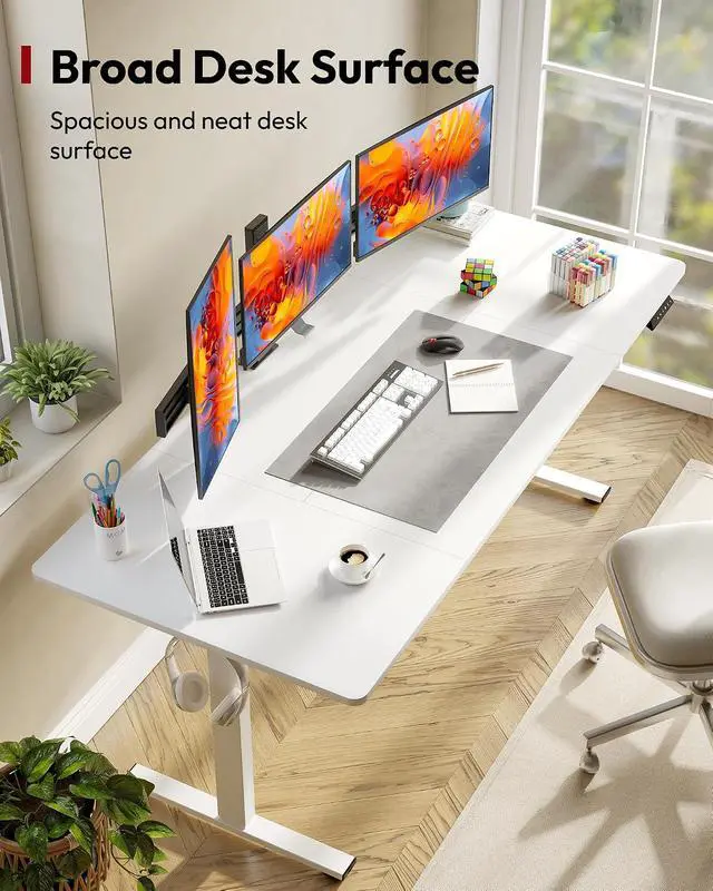 Alt view image 5 of 7 - Electric Standing Desk 71 x 32 Inches, Height Adjustable Sit Stand with Large Splice Board Desktop for Home Office, Computer WorkstationsMemory Ergonomic Computer Desk, White Frame/White Top