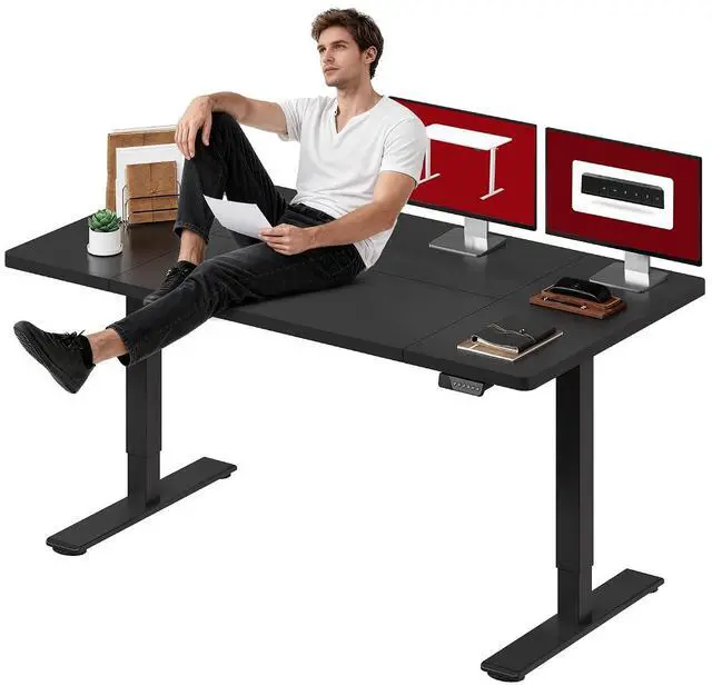 Main image of Dual Motor Electric Standing Desk 71 x 32 Inches, Height Adjustable Sit Stand Desk with Large Splice Board for Home Office, Computer Workstation, Study & Gaming, Black Frame/Black Top