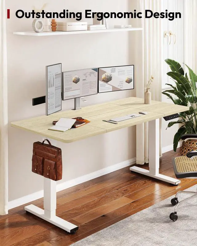 Alt view image 2 of 7 - Electric Standing Desk, 71 x 32'' Height Adjustable Sit Stand Desk with Large Splice Board Desktop Ergonomic Memory Presets Computer Workstations for Home Office, White Frame/White Wood Grain