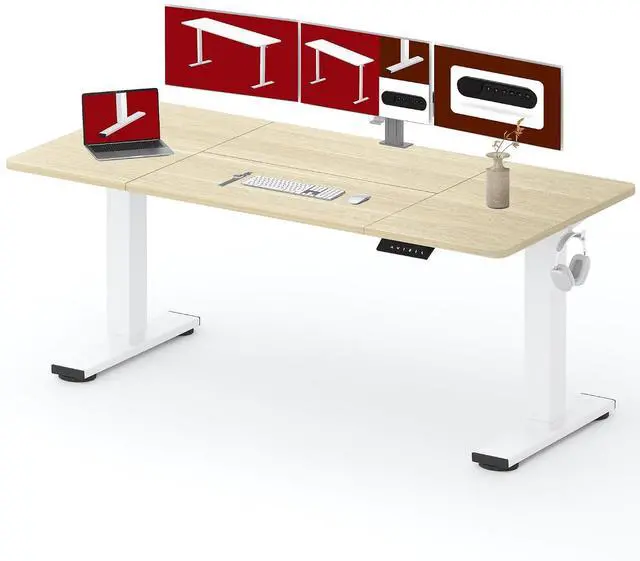 Main image of Electric Standing Desk, 79 x 32'' Height Adjustable Sit Stand Desk with Large Splice Board Desktop Ergonomic Memory Presets Computer Workstations for Home Office, White Frame/White Wood Grain