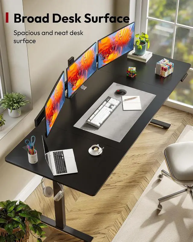 Alt view image 5 of 7 - Electric Standing Desk 79 x 32 Inches, Height Adjustable Sit Stand with Large Splice Board Desktop for Home Office, Computer WorkstationsMemory Ergonomic Computer Desk, Black Frame/Black Top