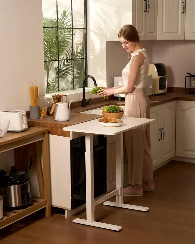 Alt view image 2 of 7 - Mobile Workstation Standing Desk with Gas-Spring Lift, Rolling Desk 32x20''Adjustable Height, One-Piece Desktop WorkstationWalking Pad & Treadmill Compatible, Portable Home Office