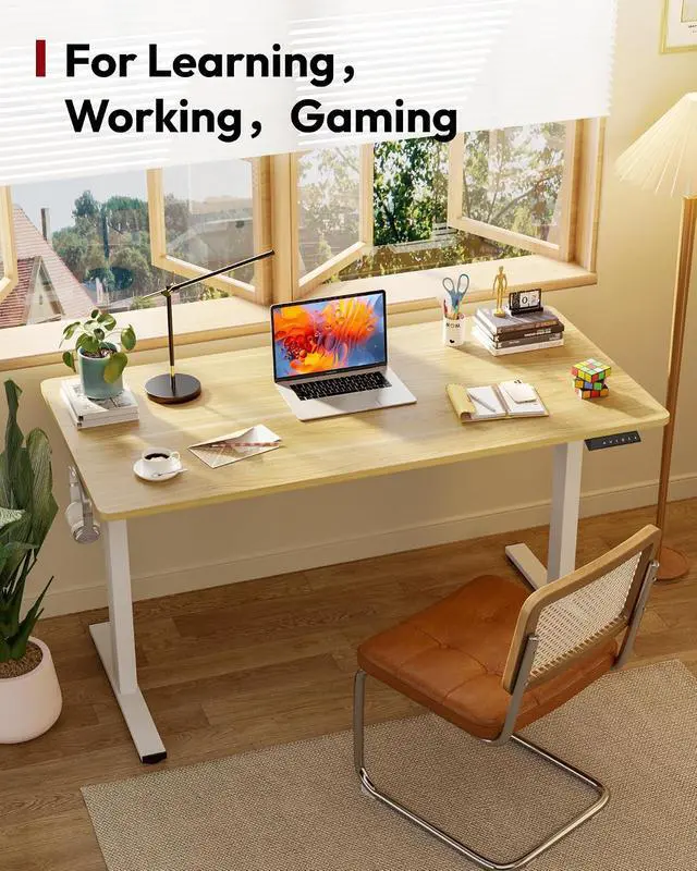 Alt view image 6 of 7 - Electric Standing Desk, 71 x 32'' Height Adjustable Sit Stand Desk with Large Splice Board Desktop Ergonomic Memory Presets Computer Workstations for Home Office, White Frame/White Wood Grain