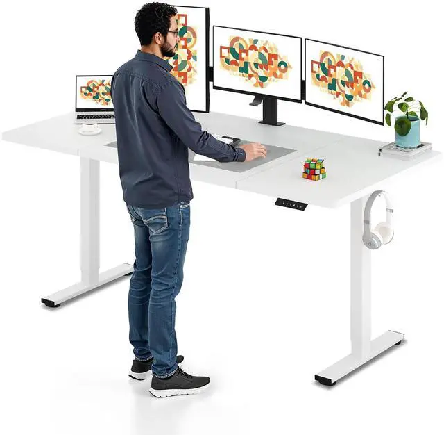 Main image of Electric Standing Desk, 71 x 32'' Height Adjustable Sit Stand Desk with Large Splice Board Desktop Ergonomic Memory Presets Computer Workstations for Home Office, White Frame/White Top