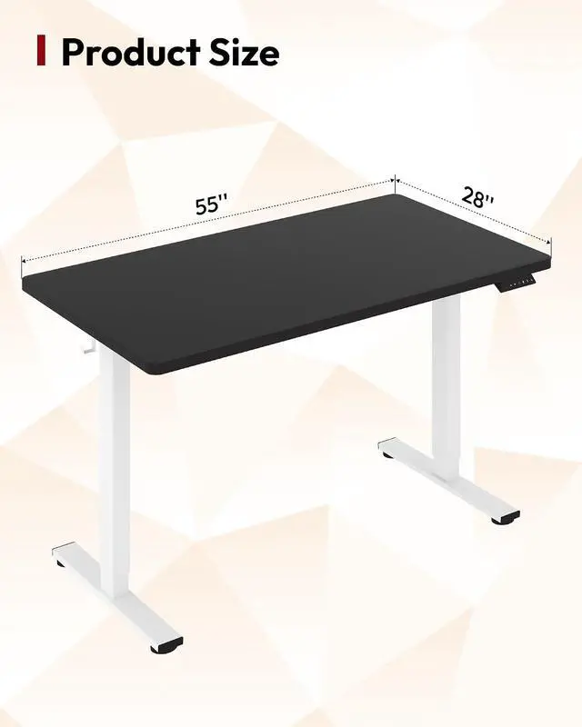 Alt view image 3 of 7 - Electric Standing Desk 55 x 28 Inches Whole-Piece Desktop Height Adjustable Stand Up Desk w/6-Button Controller Ergonomic Computer Desk for Home Office, White Frame + Black Tabletop