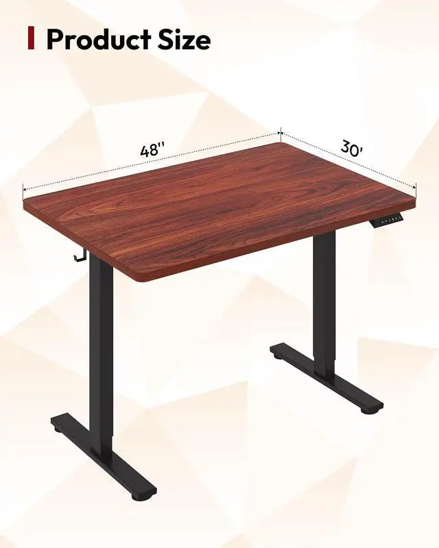Alt view image 2 of 7 - Electric Standing Desk 48 x 30 Inches Whole-Piece Desktop Height Adjustable Stand Up Desk w/6-Button Controller Ergonomic Computer Desk for Home Office, Black Frame + Mahogany Tabletop