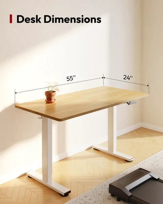 Alt view image 2 of 7 - Height Adjustable Electric Standing Desk 55x24 Inches, Sit Stand Desk with Splice Board for Home Office, Ergonomic Computer Workstation, Study & Gaming, White Frame/Maple Top