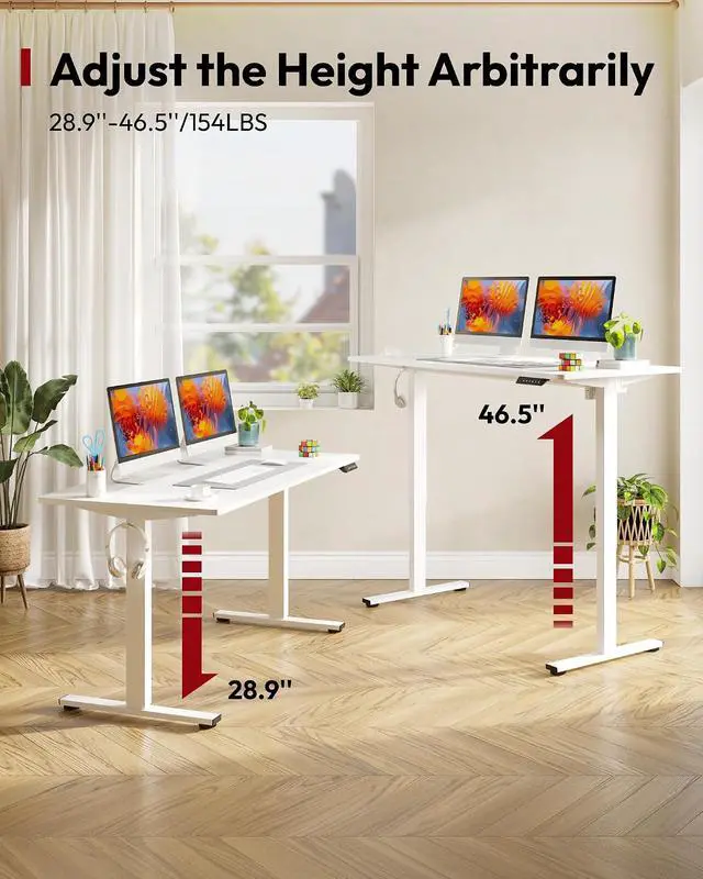 Alt view image 3 of 7 - Electric Standing Desk, 63 x 32'' Height Adjustable Sit Stand Desk with Large Splice Board Desktop Ergonomic Memory Presets Computer Workstations for Home Office, White Frame/White Top