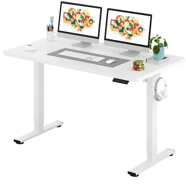 Main image of One-Piece Electric Standing Desk, Seamless 55 x 28'' Ergonomic Height Adjustable Sit Stand Desk with Memory Presets for Home Office Computer Workstation, White Frame/White Top