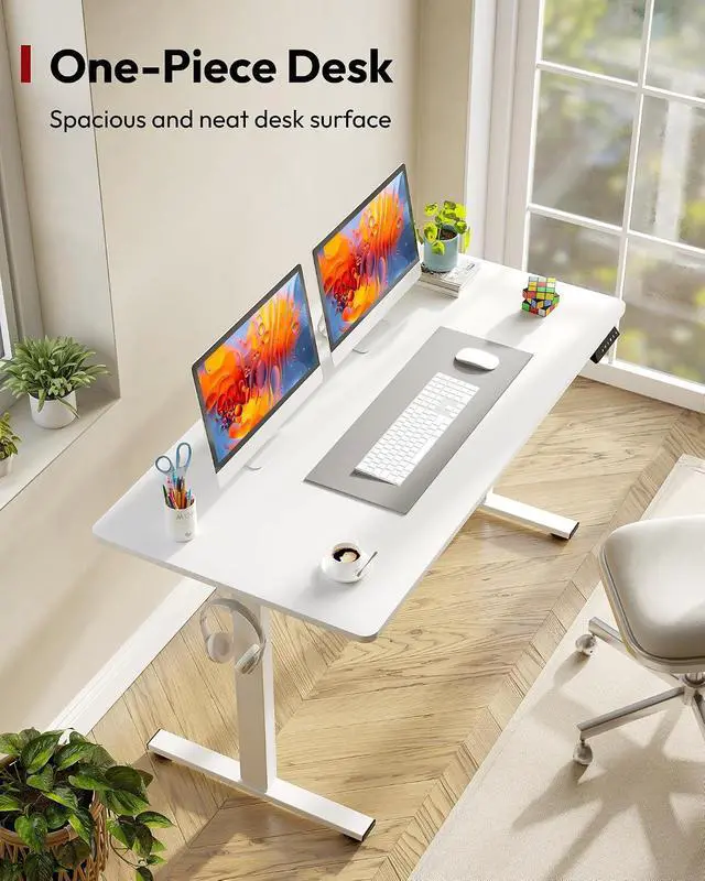 Alt view image 2 of 7 - One-Piece Electric Standing Desk, Seamless 55 x 28'' Ergonomic Height Adjustable Sit Stand Desk with Memory Presets for Home Office Computer Workstation, White Frame/White Top