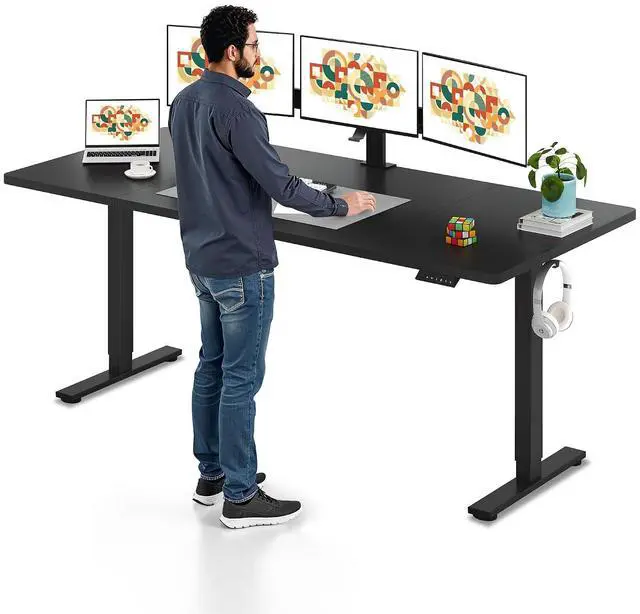 Main image of Electric Standing Desk, 79 x 32'' Height Adjustable Sit Stand Desk with Large Splice Board Desktop Ergonomic Memory Presets Computer Workstations for Home Office, Black Frame/Black Top